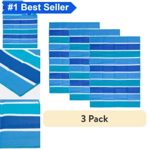 Beach Mat 5x7 Feet Aqua Blue Striped Outdoor Picnic Blanket Sand Proof Family